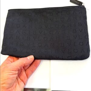 Bvlgari logo mania black canvas cosmetic bag.